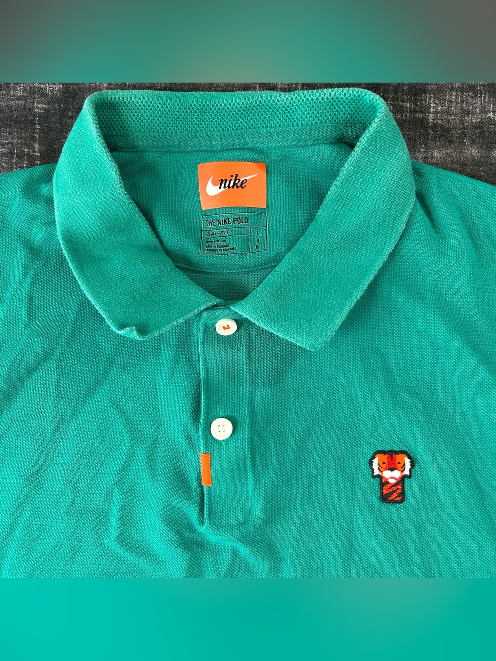 Nike Dri-Fit Polo Mens Large Neptune Green Tiger Woods "Frank" Active Golf Shirt